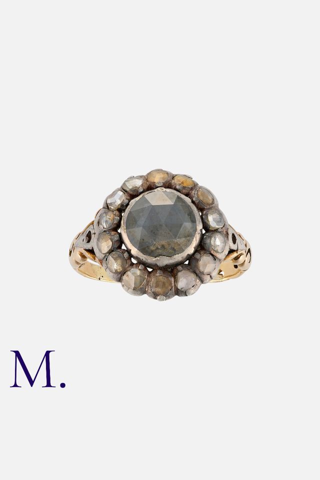 Yellow Gold and Silver Diamond Cluster Ring