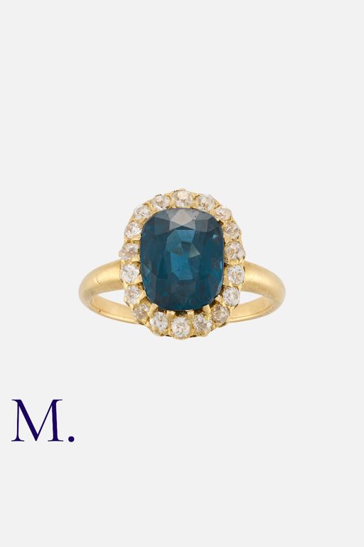 18k Yellow Gold Spinel and Diamond Cluster Ring