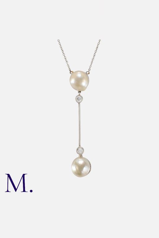 18k White Gold Pearl and Diamond Pendant Necklace
