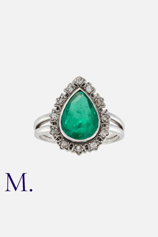 White Gold Emerald and Diamond Ring