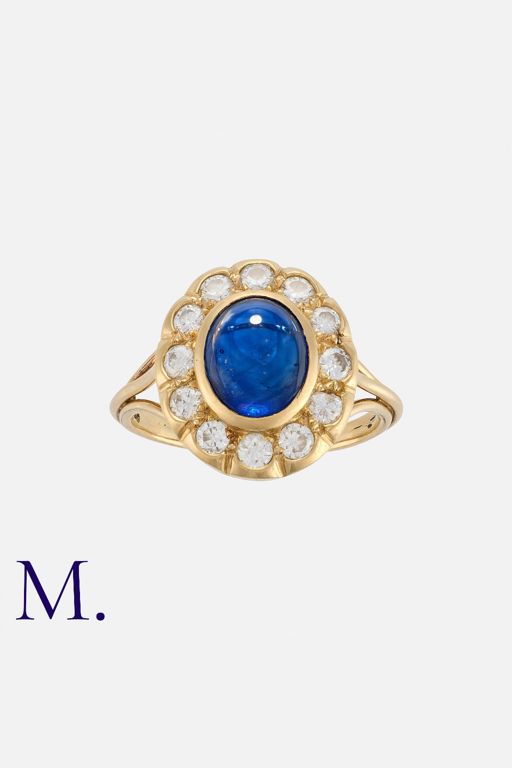 18k Yellow Gold Sapphire and Diamond Cluster Ring