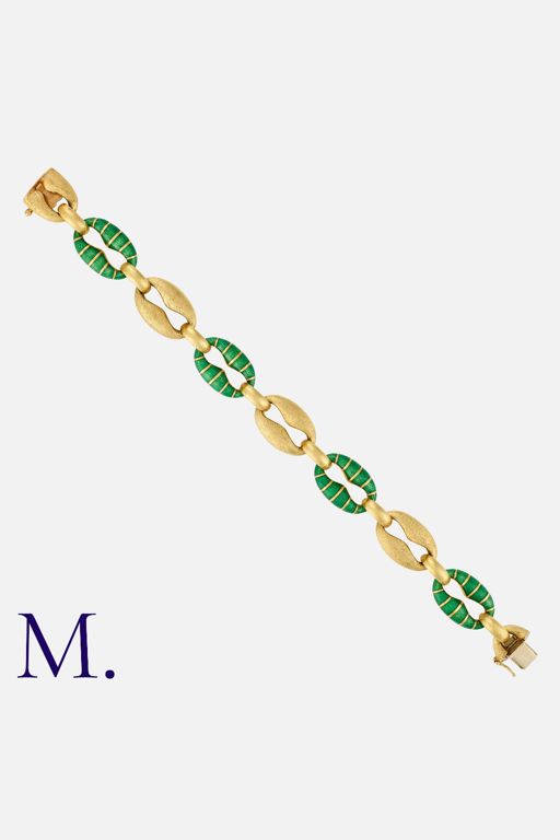 18k Yellow Gold and Enamel Link Bracelet