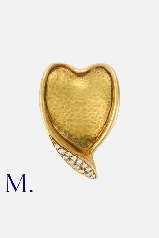 18k Yellow Gold Diamond Heart Brooch