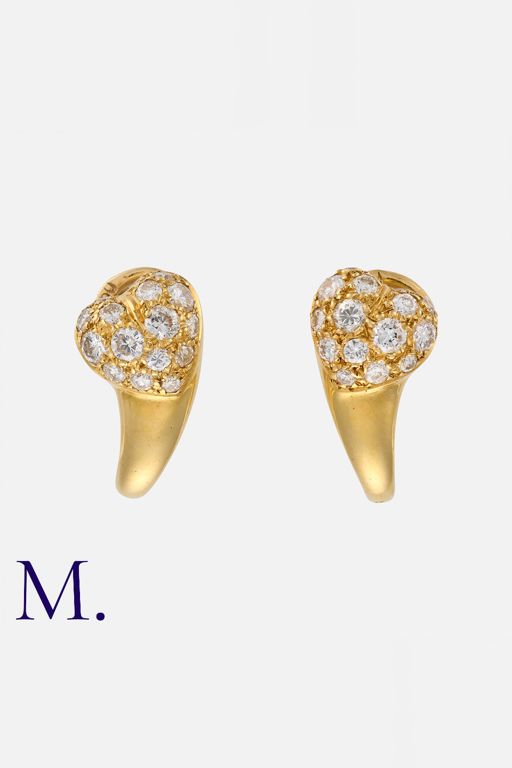 18k Yellow Gold Diamond Heart Earrings