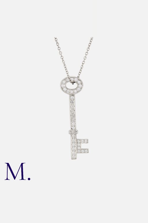 Platinum Diamond Key Pendant Necklace
