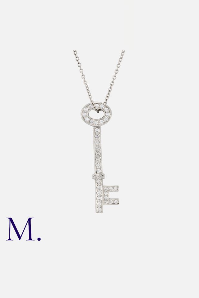 Platinum Diamond Key Pendant Necklace