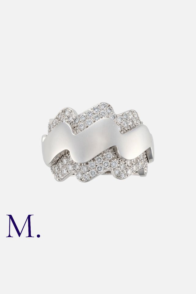 18k White Gold Diamond Wave Ring