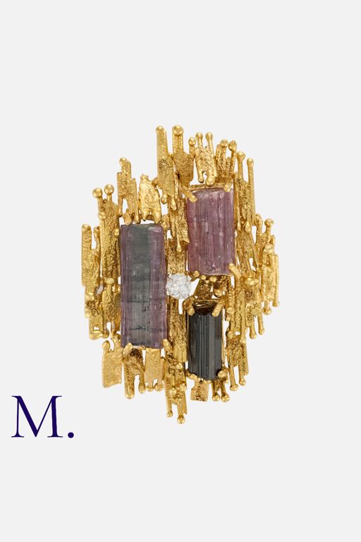 18k Gold Tourmaline and Diamond Brooch/Pendant