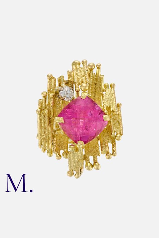 18k Yellow Gold Tourmaline and Diamond Ring