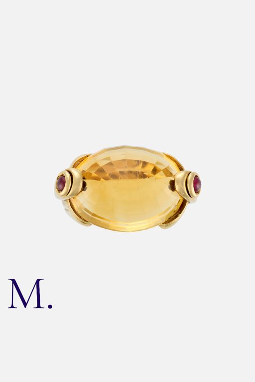 18k Yellow Gold Citrine and Ruby Ring
