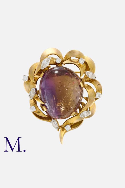 9k Yellow Gold Ametrine and Diamond Brooch