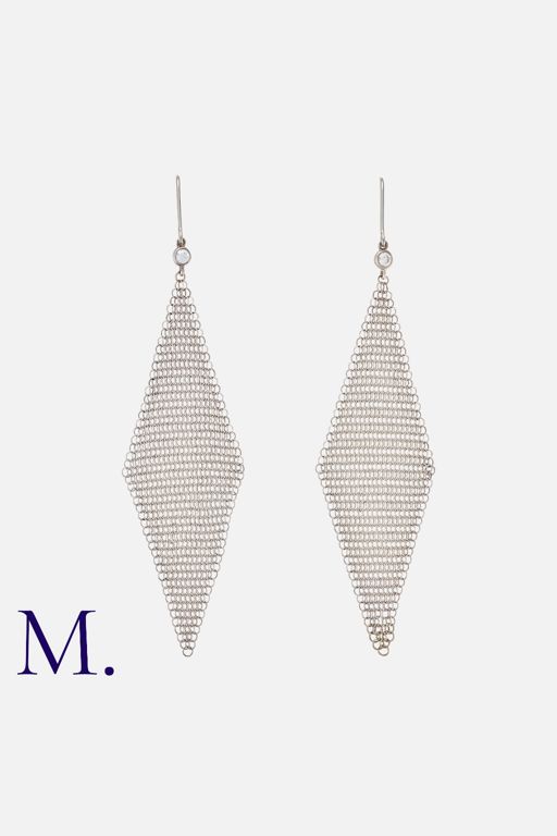 Sterling Silver Diamond Mesh Pendant Earrings