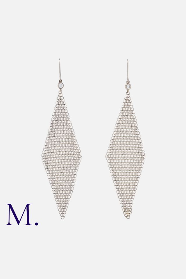 Sterling Silver Diamond Mesh Pendant Earrings