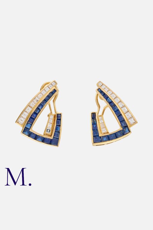 18k Yellow Gold Sapphire and Diamond Earrings