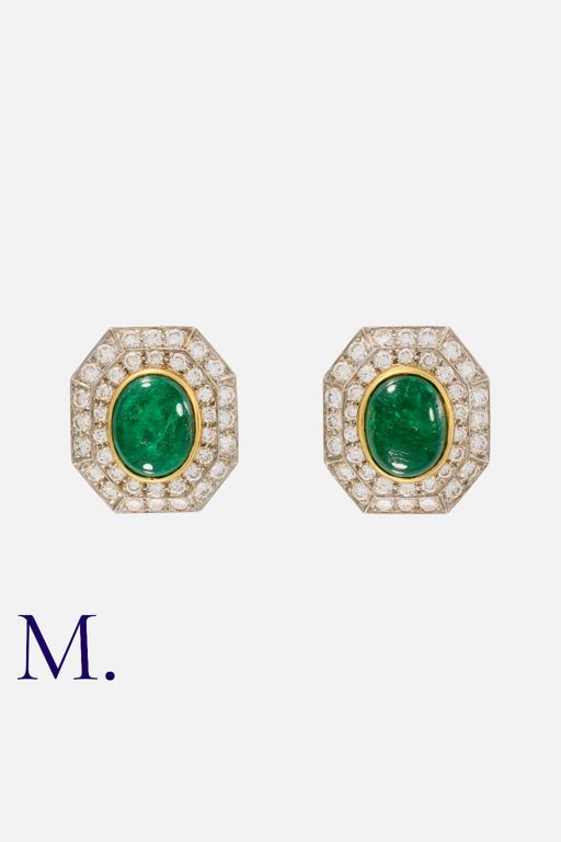 18k Gold Emerald and Diamond Earrings
