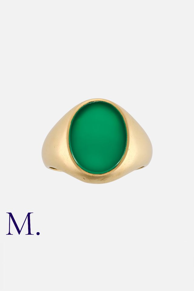 18k Yellow Gold Chrysoprase Signet Ring
