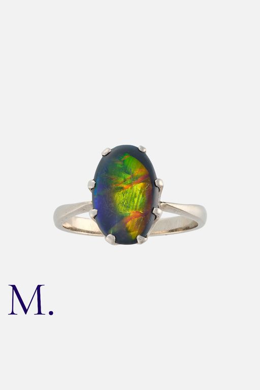 18k White Gold Black Opal Ring