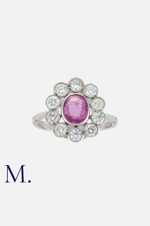 Platinum Sapphire and Diamond Cluster Ring