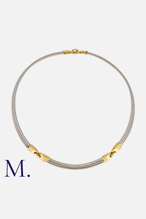 18k Yellow Gold and Stainless Steel Necklace