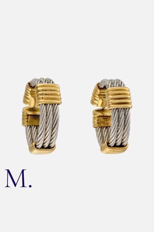 18k Yellow Gold and Stainless Steel Earrings