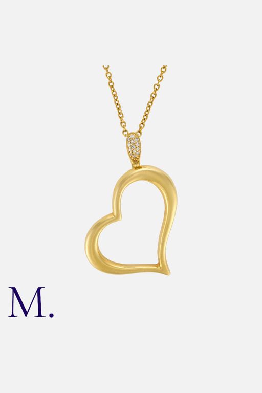 18k Yellow Gold Diamond Heart Pendant Necklace