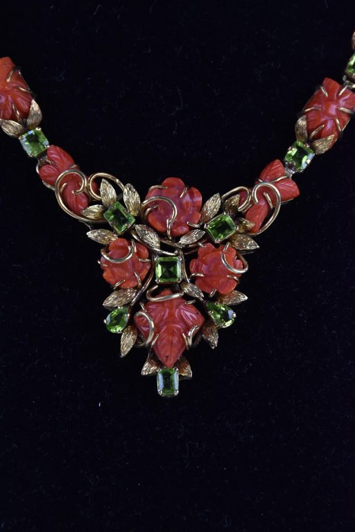 16k Gold Coral and Peridot Necklace
