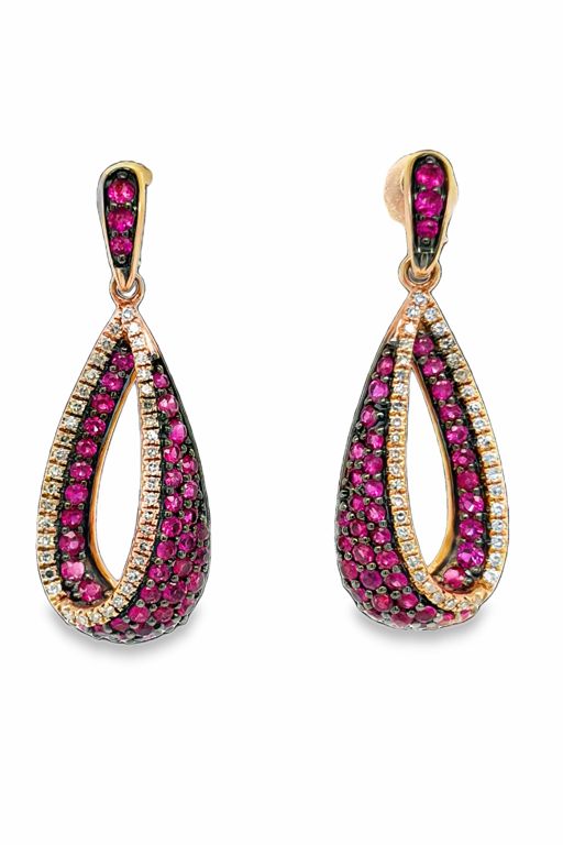 Pair of 14k Gold Ruby and Diamond Earrings