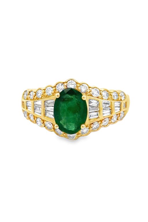 14k Gold Emerald and Diamond Ring