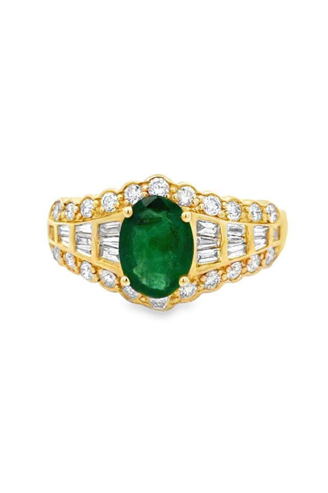 14k Gold Emerald and Diamond Ring