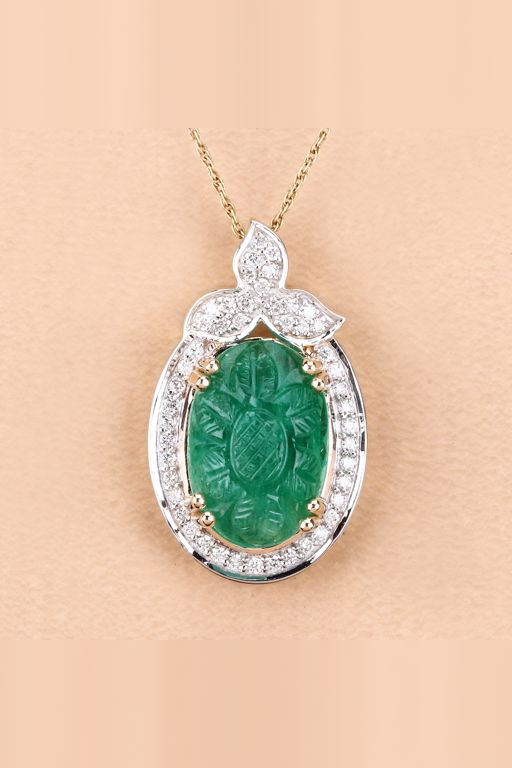 14k Gold Emerald and Diamond Pendant
