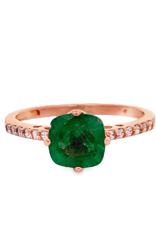 14k Gold Emerald and Diamond Ring