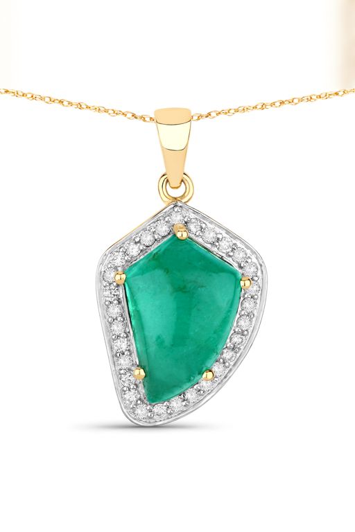 14k Gold Emerald and Diamond Pendant