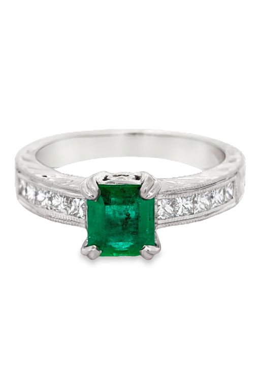 Platinum Emerald and Diamond Ring