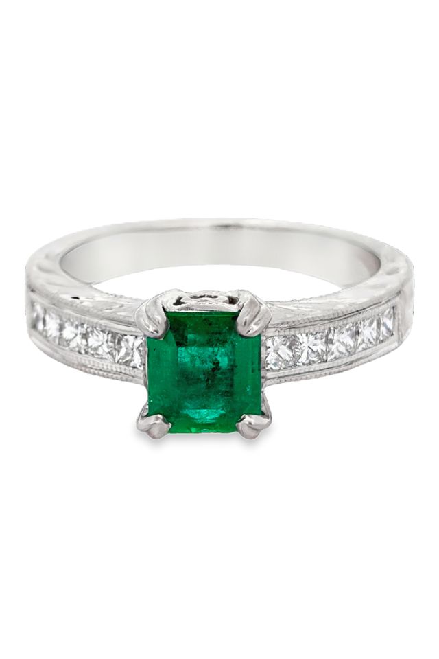 Platinum Emerald and Diamond Ring