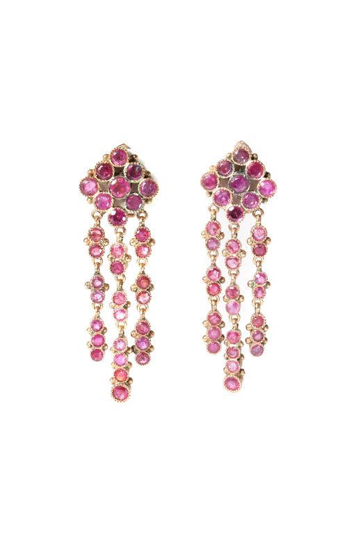 Pair of 14k Gold Ruby Drop Earrings