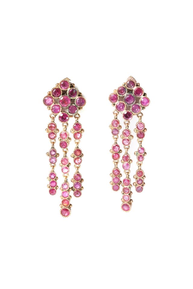 Pair of 14k Gold Ruby Drop Earrings