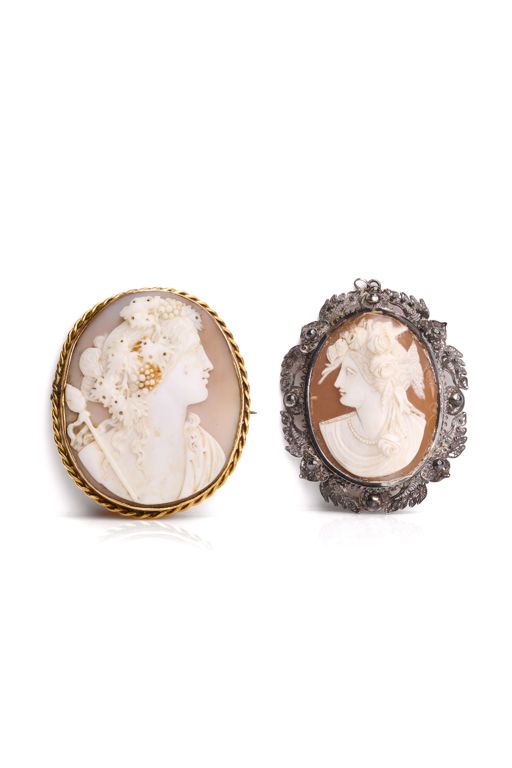 Two 9k Gold and Silver Cameo Brooches