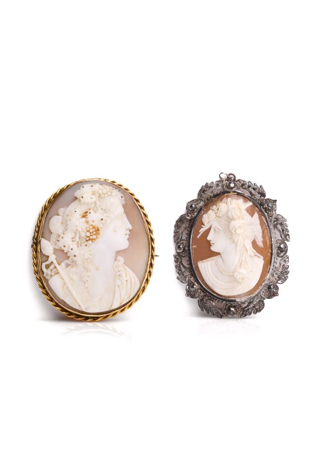 Two 9k Gold and Silver Cameo Brooches