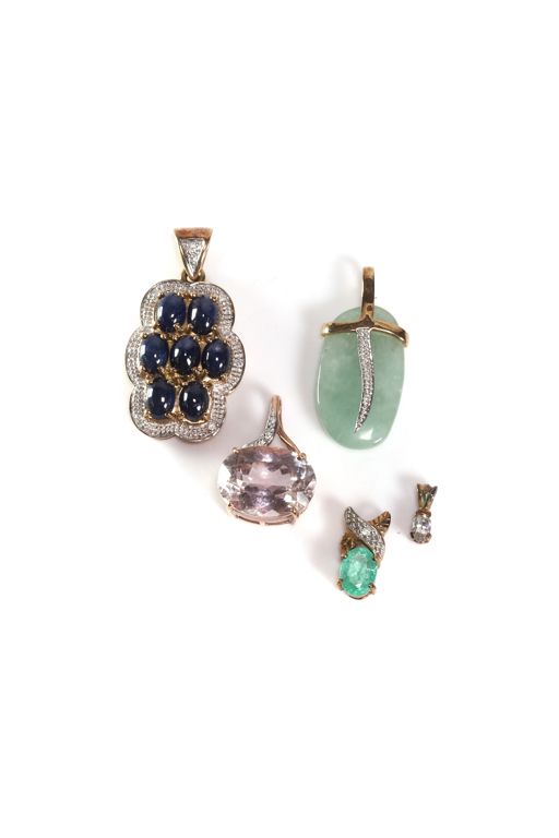 Five 9k Gold Multi-Gem Pendants