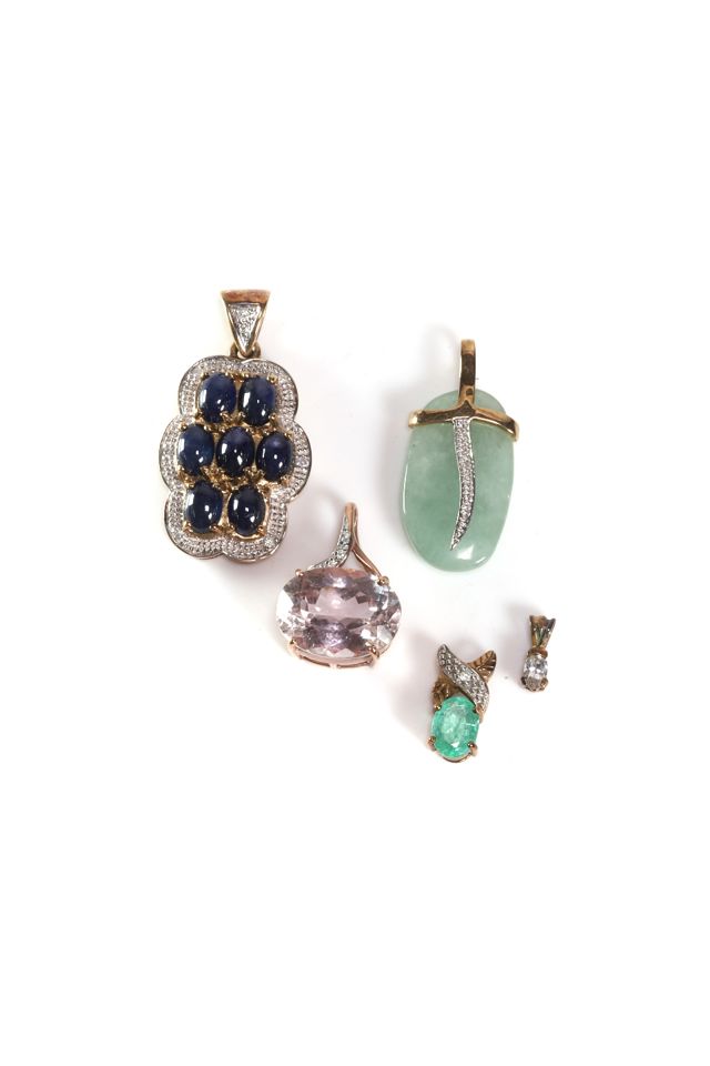 Five 9k Gold Multi-Gem Pendants