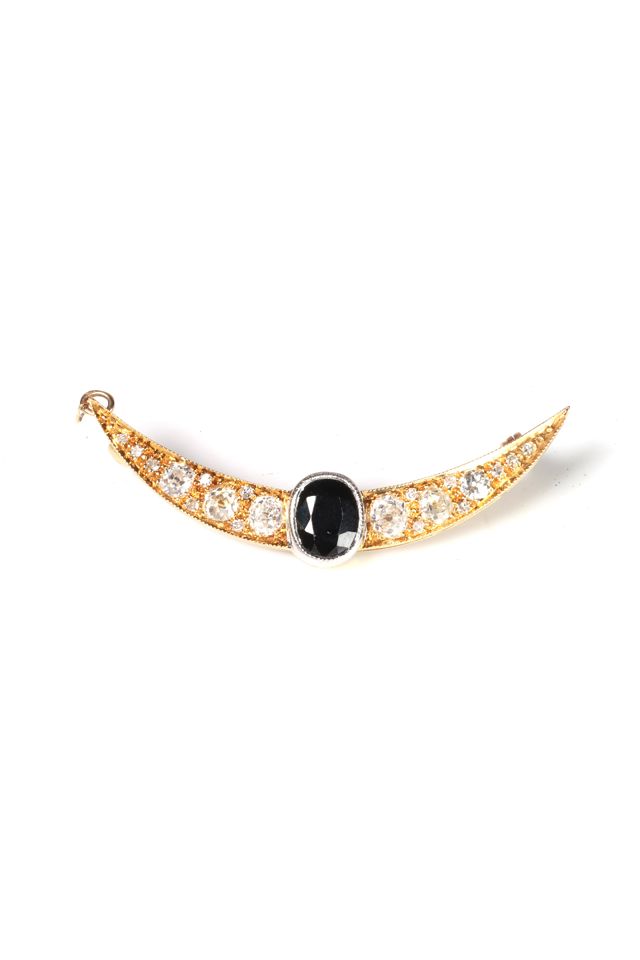 18k Gold Sapphire and Diamond Brooch
