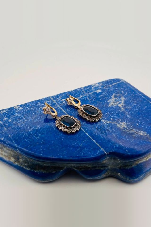 Pair of 18k Gold and Silver Glass Earrings