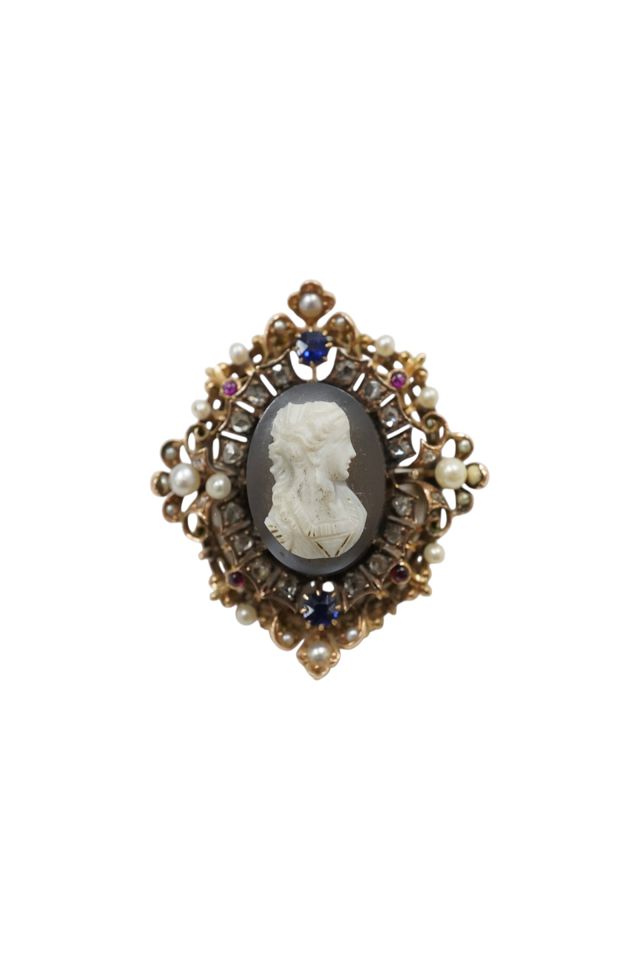 Yellow Metal Multi-Gem Brooch