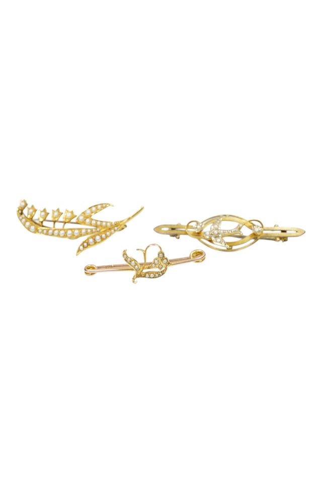 Three Gold Pearl Brooches
