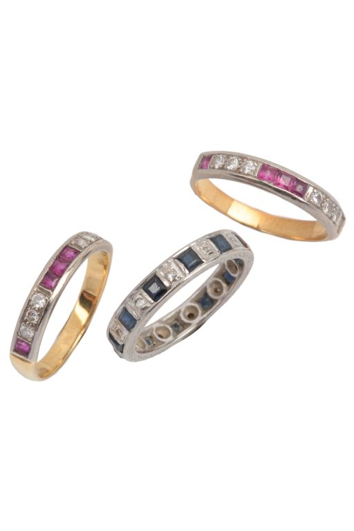 Three Gold and Platinum Multi-Gem Rings