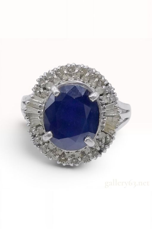 Platinum Sapphire and Diamond Halo Ring