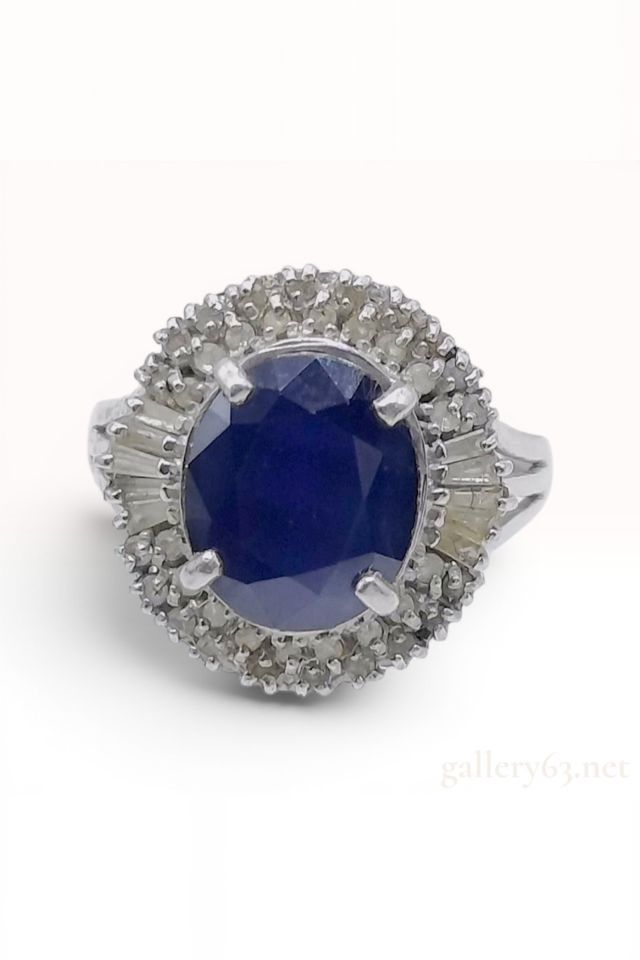 Platinum Sapphire and Diamond Halo Ring