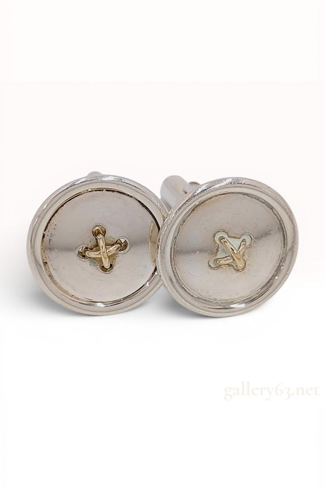 Silver and 18k Yellow Gold Button Cufflinks