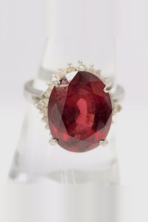 Platinum Garnet and Diamond Cocktail Ring