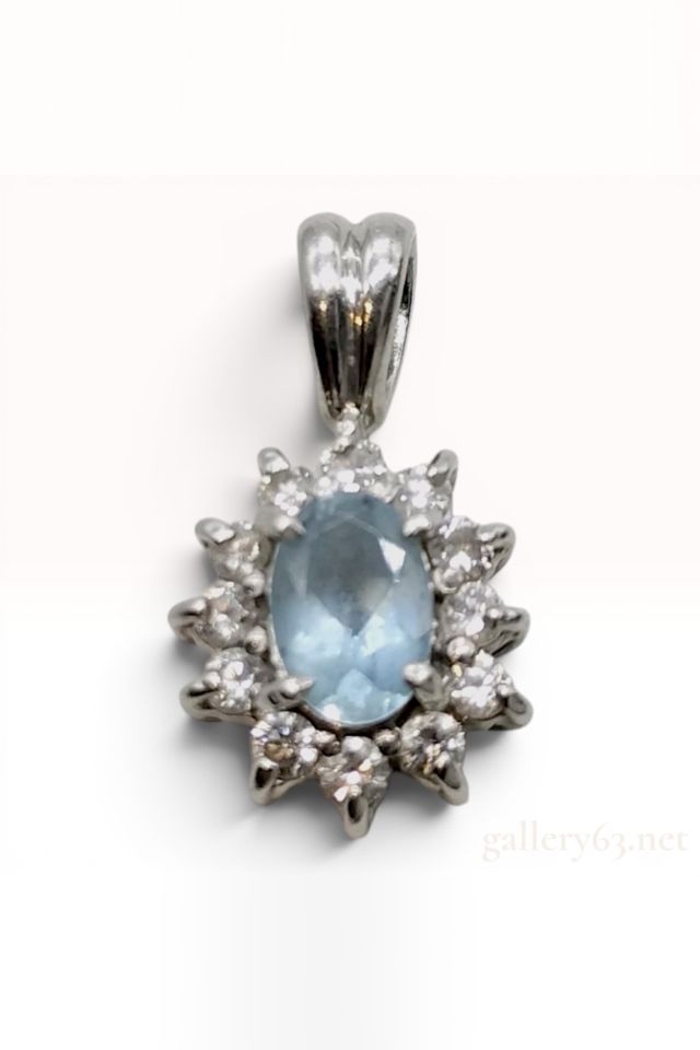 Platinum Aquamarine and Diamond Cluster Pendant